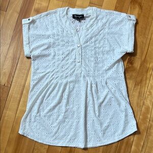 Lily Morgan White Eyelet Pintuck Henley (Short Sleeve)